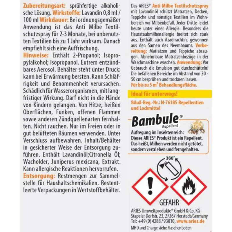 Aries Anti Milbe Textilschutzspray, milbenabweisend, 50 ml - Image 2