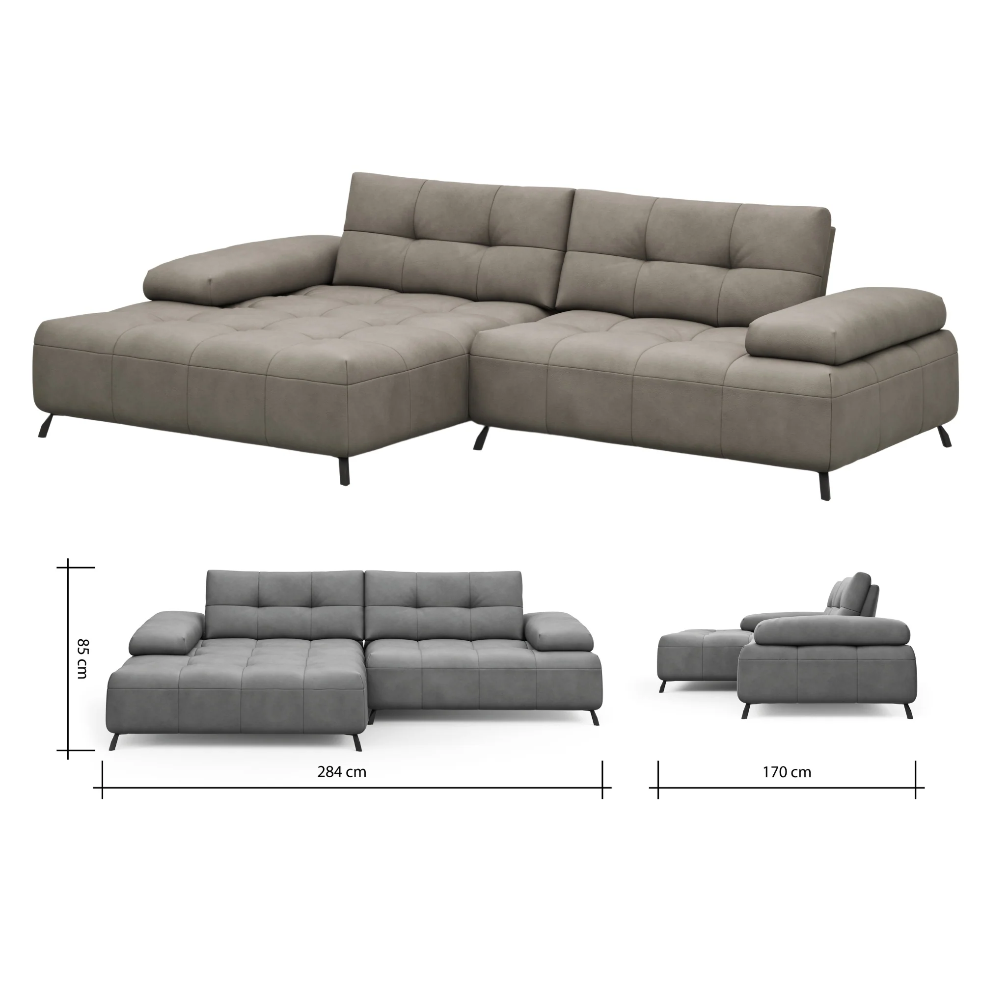 Contur Ecksofa Comodo mit Longchair, 1,5-Sitzer, Lederbezug taupe - Image 3