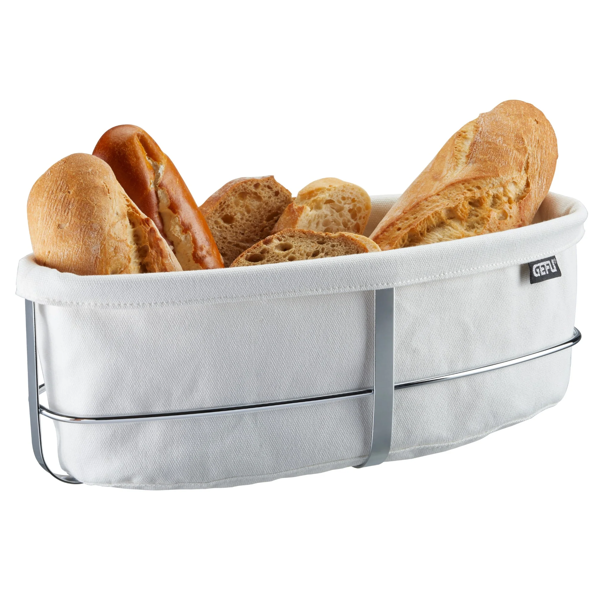 Gefu Brotkorb BRUNCH, Stoffkorb waschbar, Gestell Metall spülmaschinengeeignet, oval, creme