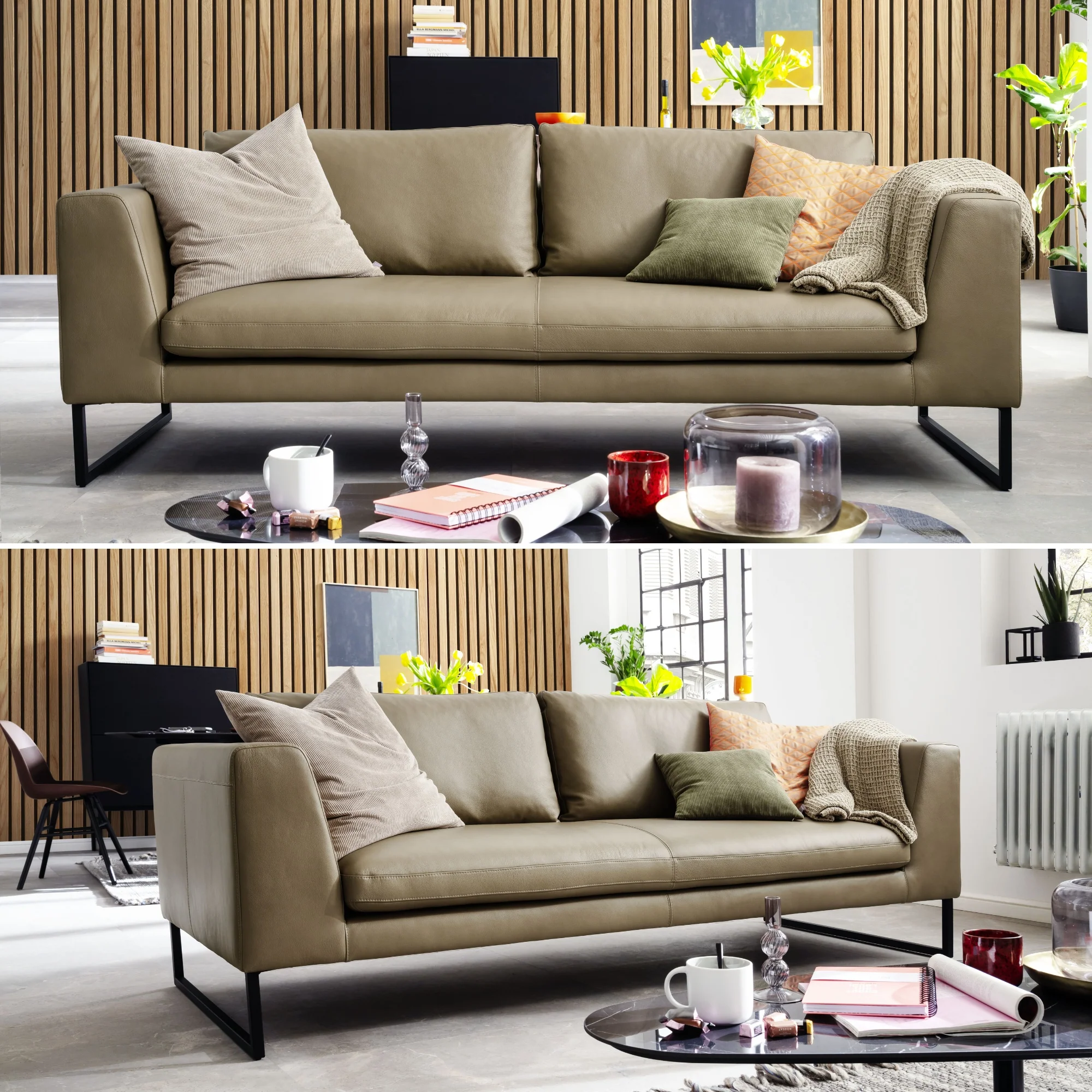 RAUM.FREUNDE Sofa Helmi 3 Sitzer mit Metallkufen, Lederbezug Cappucchino - Image 3