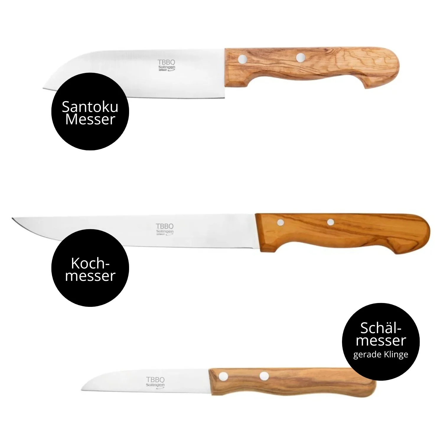 TBBQ Allrounder Messer-Set, 3-tlg., hochwertiges Messerset, inkl. Santoku-Messer, Küchen- & Schälmesser - Image 3
